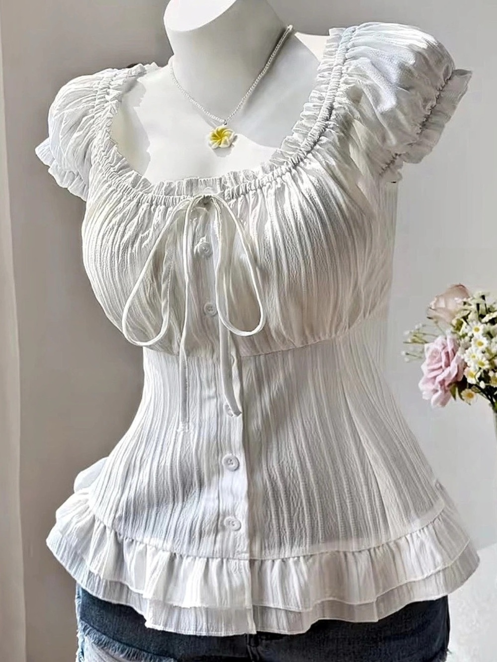 White Ruffle Peasant Blouse Like New